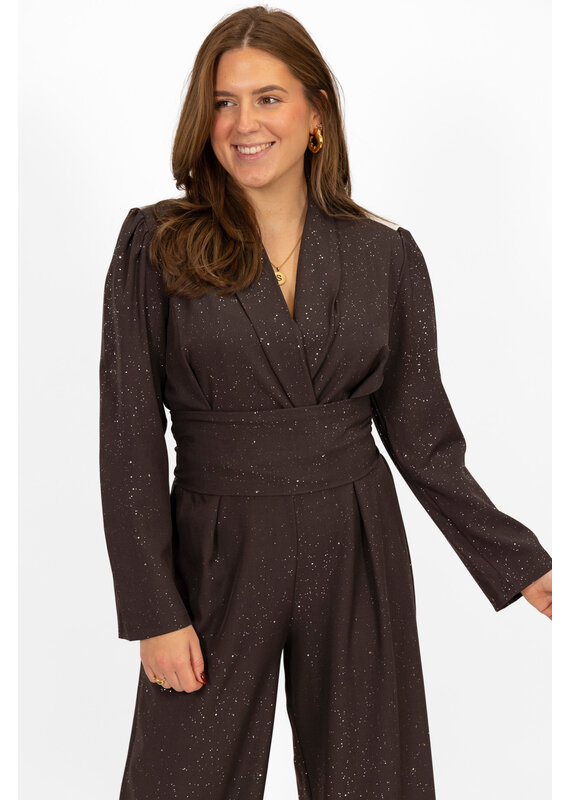 21Jewelz Lange glitterjumpsuit - donkerbruin