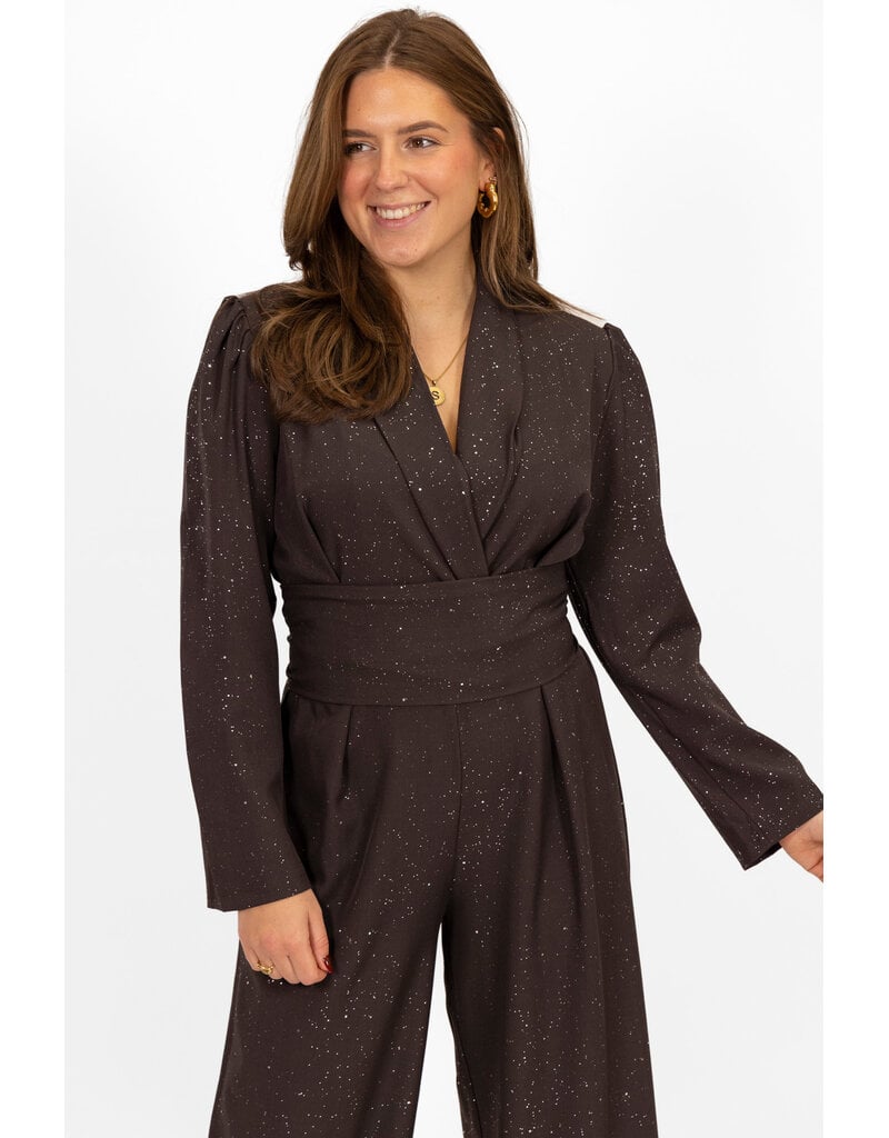21Jewelz Lange glitterjumpsuit - donkerbruin