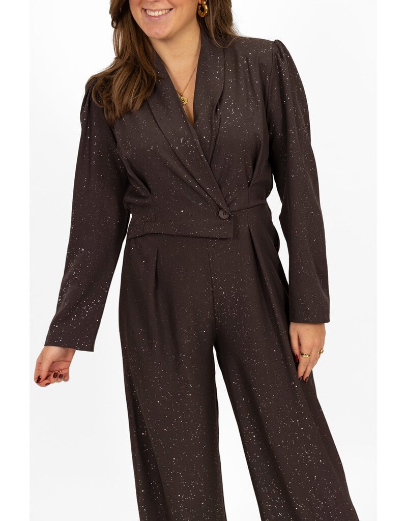 21Jewelz Lange glitterjumpsuit - donkerbruin