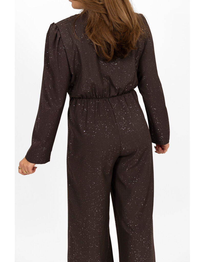 21Jewelz Lange glitterjumpsuit - donkerbruin
