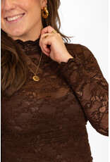 21Jewelz Kanten top met fluwelen details - bruin