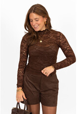 21Jewelz Kanten top met fluwelen details - bruin