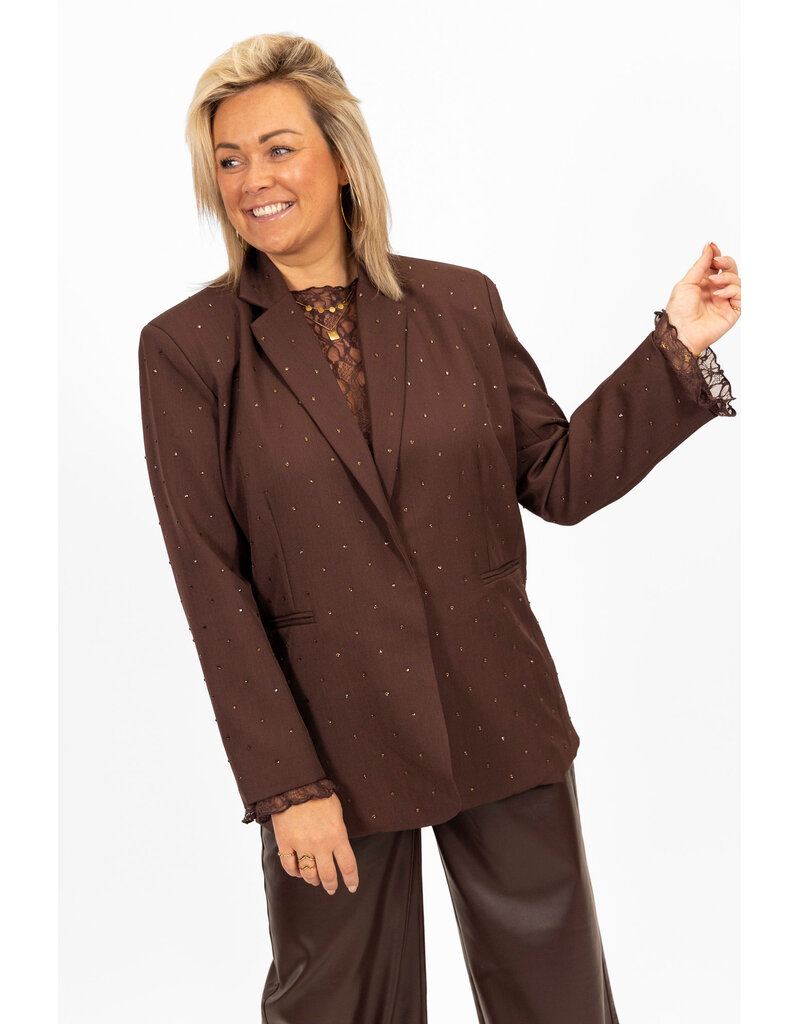 21Jewelz Blazer met steentjes - bruin