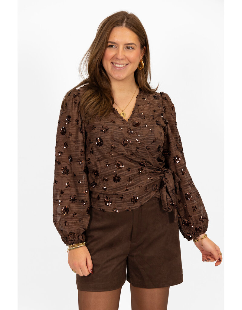 21Jewelz Wikkeltop met pailletten - bruin