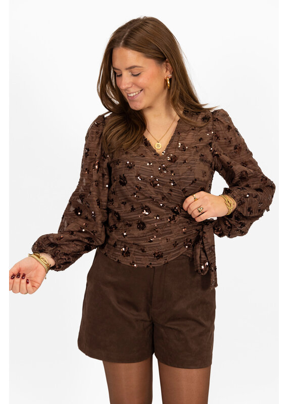 21Jewelz Wikkeltop met pailletten - bruin