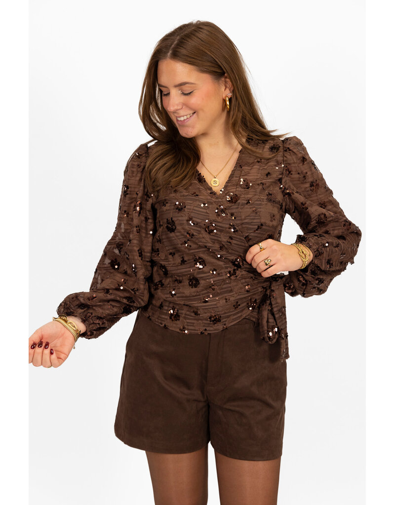 21Jewelz Wikkeltop met pailletten - bruin