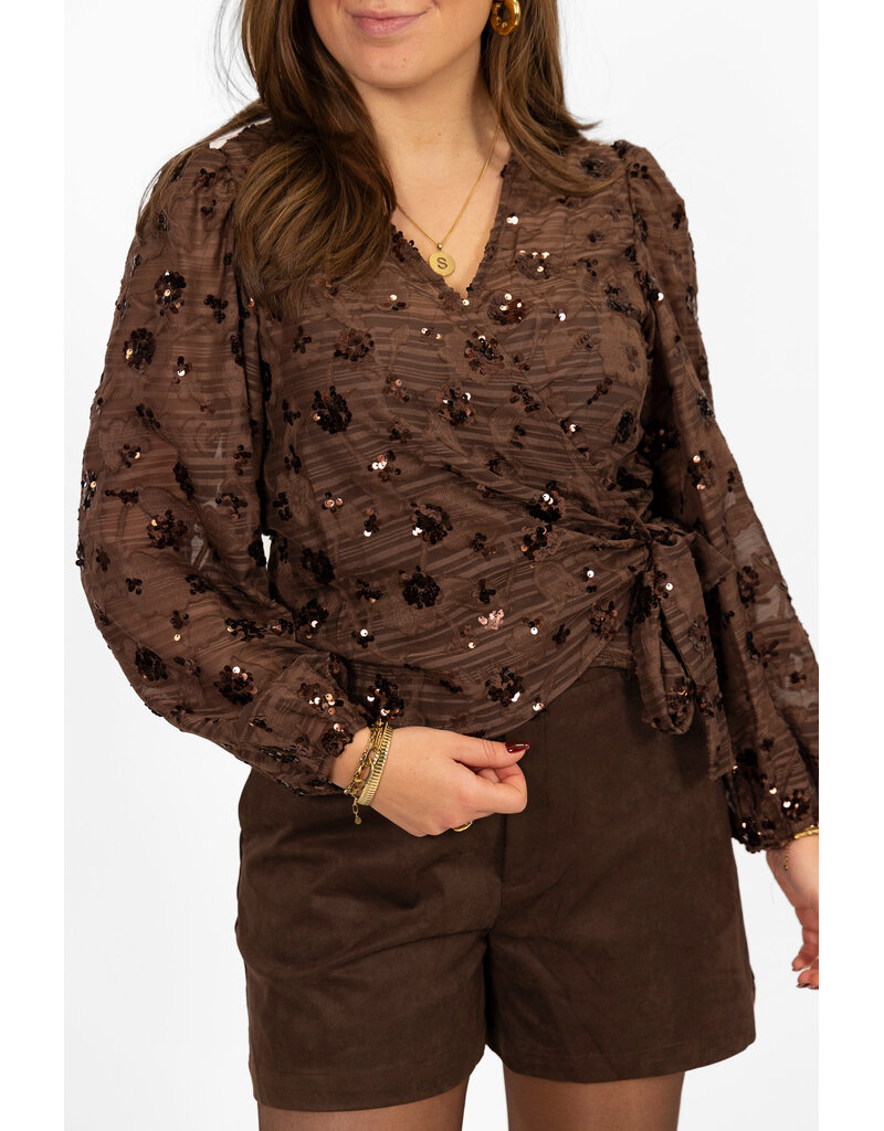 21Jewelz Wikkeltop met pailletten - bruin