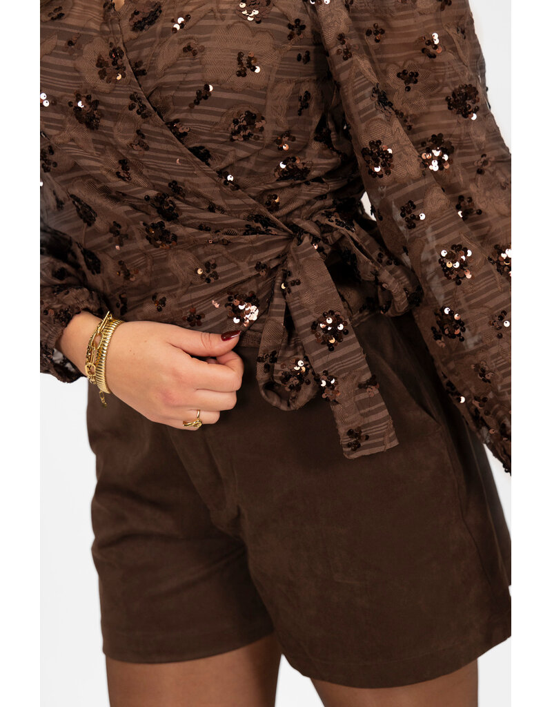 21Jewelz Wikkeltop met pailletten - bruin