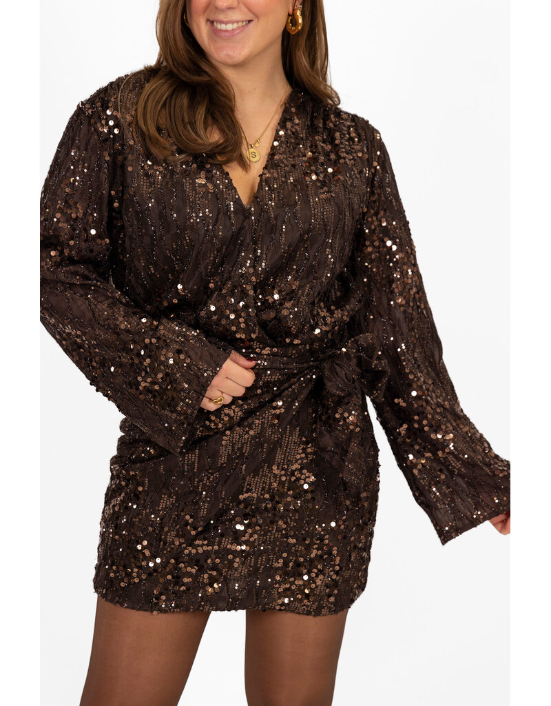 21Jewelz Glitterjurkje met strik - bruin