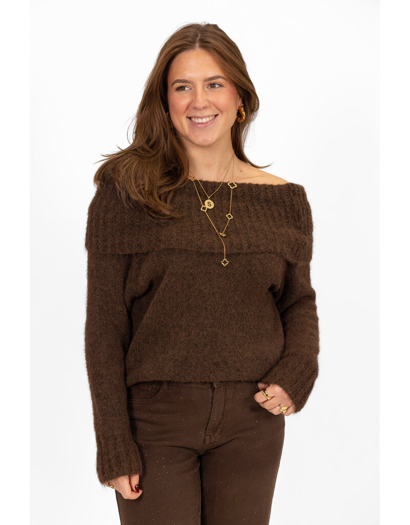 21Jewelz Off shoulder trui - choco bruin