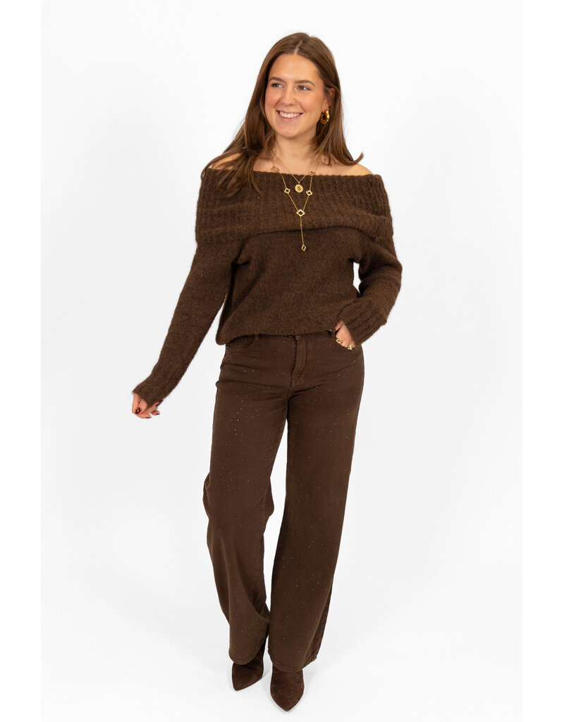 21Jewelz Off shoulder trui - choco bruin