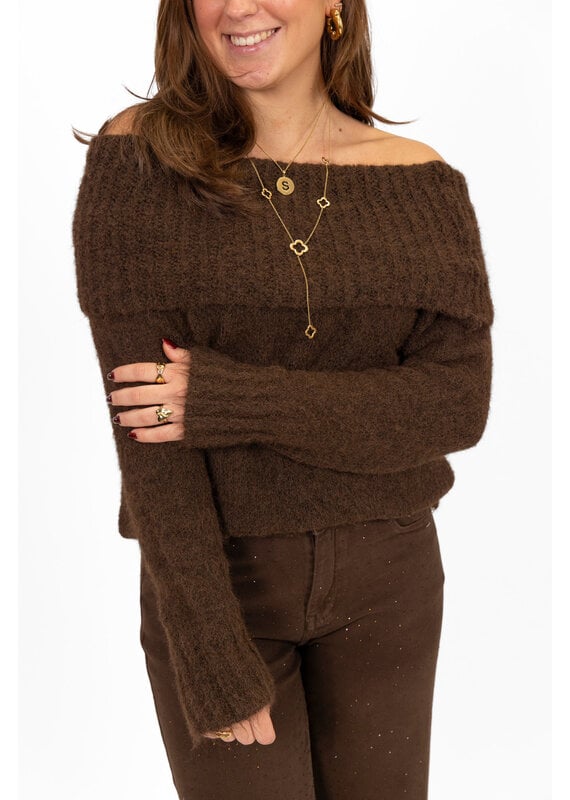 21Jewelz Off shoulder trui - choco bruin