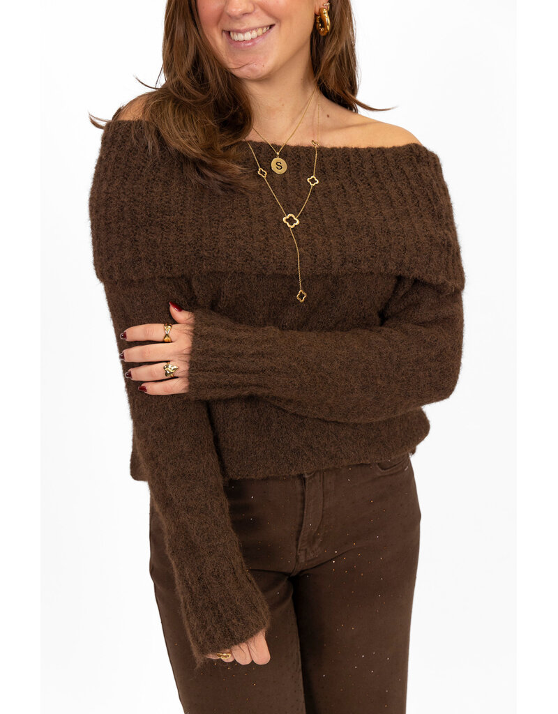 21Jewelz Off shoulder trui - choco bruin