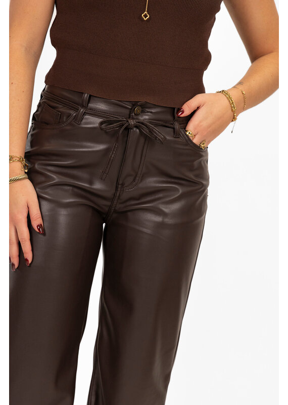 21Jewelz PU leren broek met strik - bruin