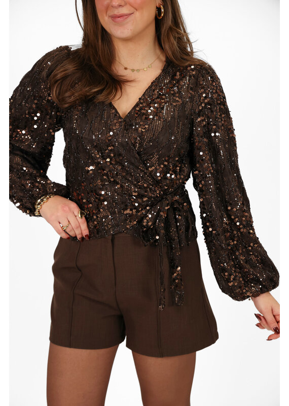21Jewelz Pailletten wikkeltop - donkerbruin