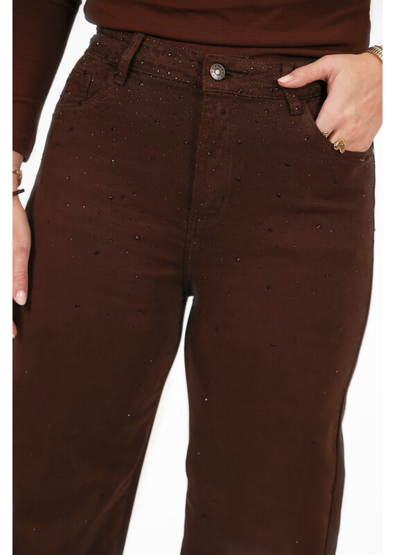 21Jewelz Jeans met strass steentjes aan bovenkant - bruin