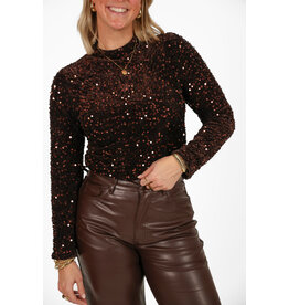 21Jewelz Fluwelen pailletten body - donkerbruin