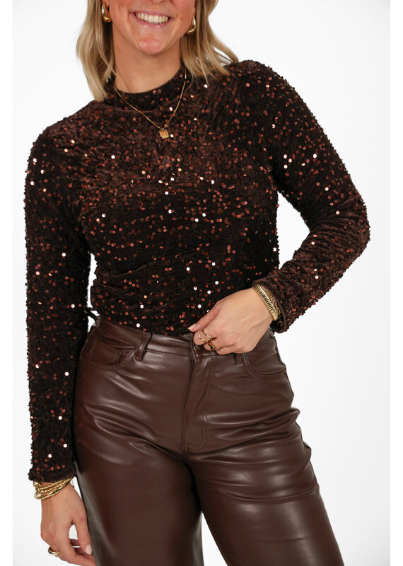 21Jewelz Fluwelen pailletten body - donkerbruin