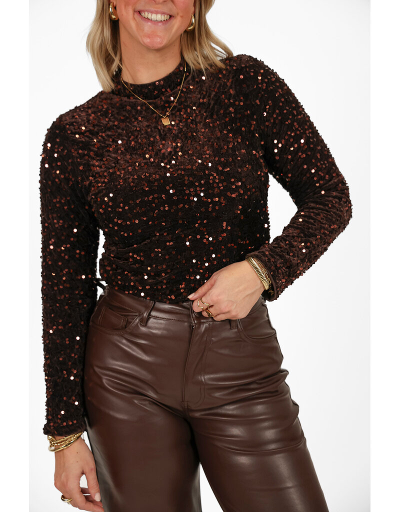 21Jewelz Fluwelen pailletten body - donkerbruin