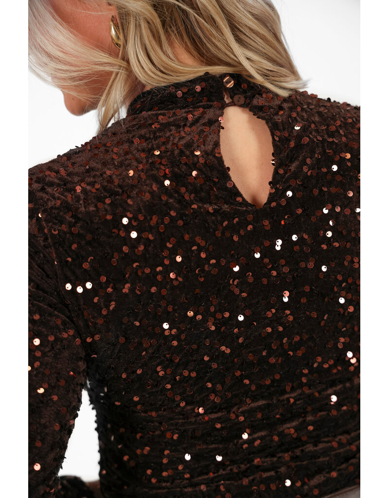 21Jewelz Fluwelen pailletten body - donkerbruin