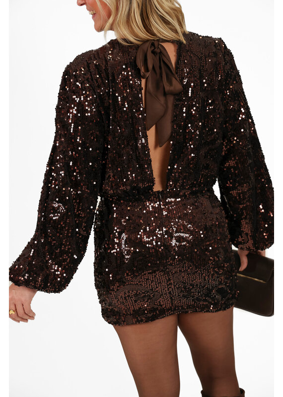 21Jewelz Glitterjurkje met open rug - bruin