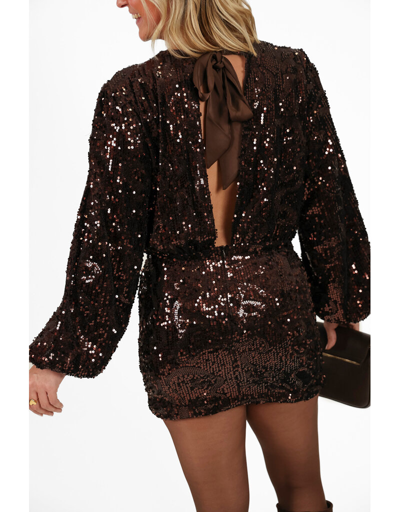 21Jewelz Glitterjurkje met open rug - bruin