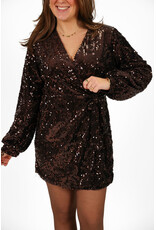 21Jewelz Pailletten jurk met strik - bruin