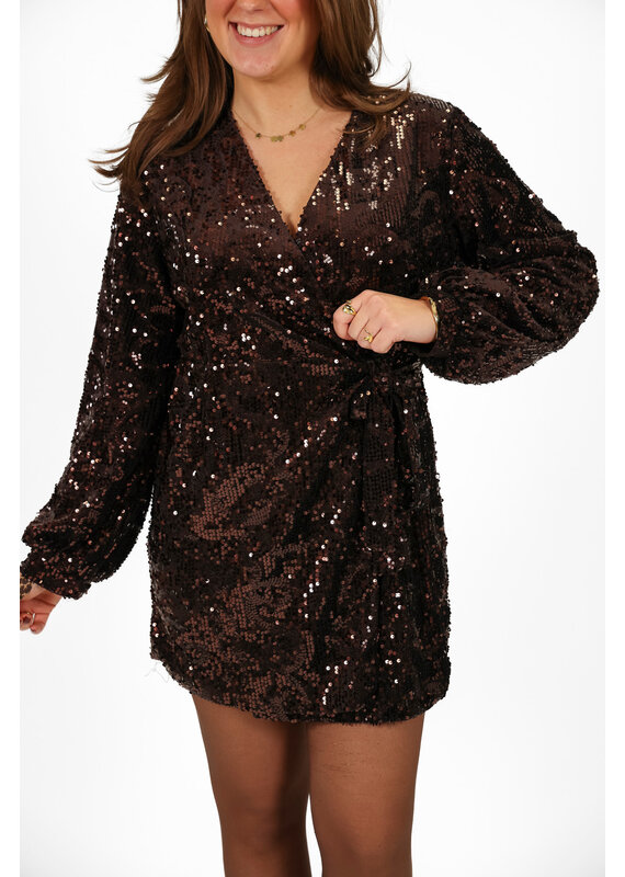 21Jewelz Pailletten jurk met strik - bruin