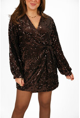 21Jewelz Pailletten jurk met strik - bruin