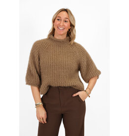 21Jewelz Grofgebreide trui met korte mouw - taupe