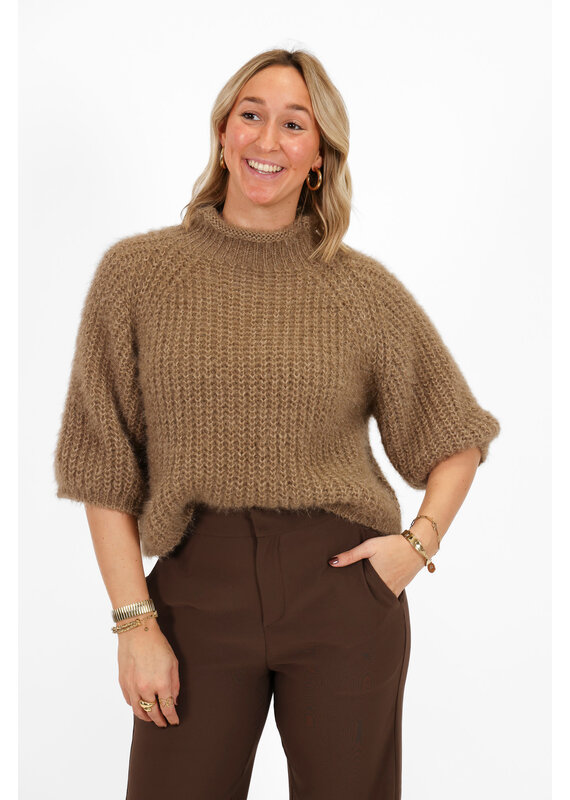 21Jewelz Grofgebreide trui met korte mouw - taupe