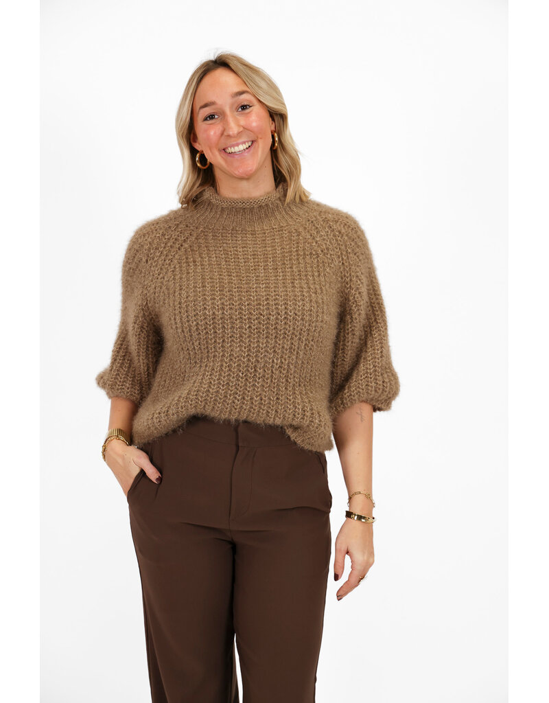 21Jewelz Grofgebreide trui met korte mouw - taupe