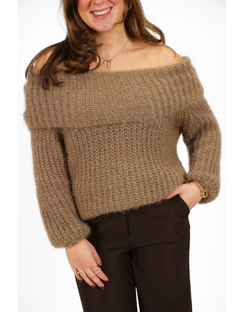 21Jewelz Off shoulder trui - taupe