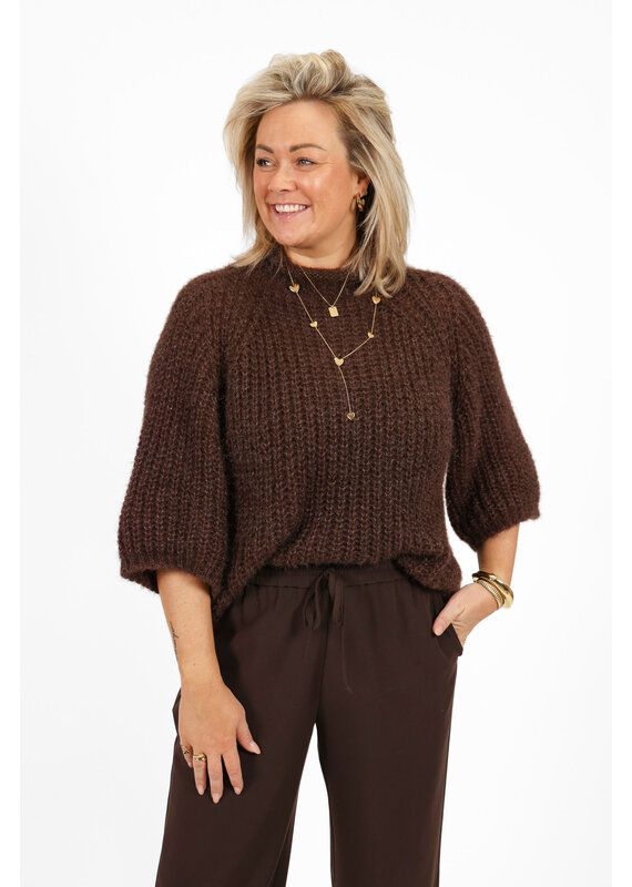 21Jewelz Grofgebreide trui met korte mouw - bruin