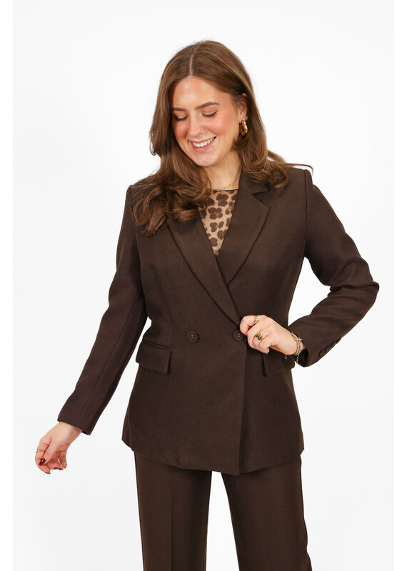 21Jewelz Effen blazer met dubbele knopen - choco bruin