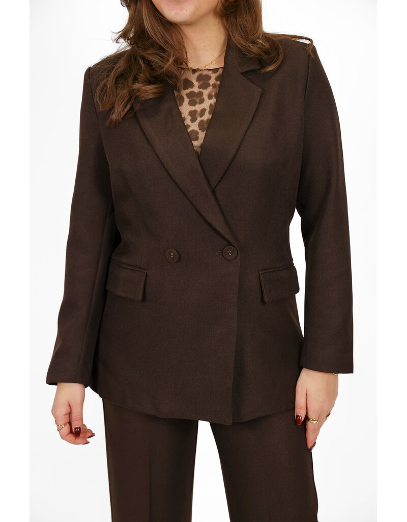 21Jewelz Effen blazer met dubbele knopen - choco bruin
