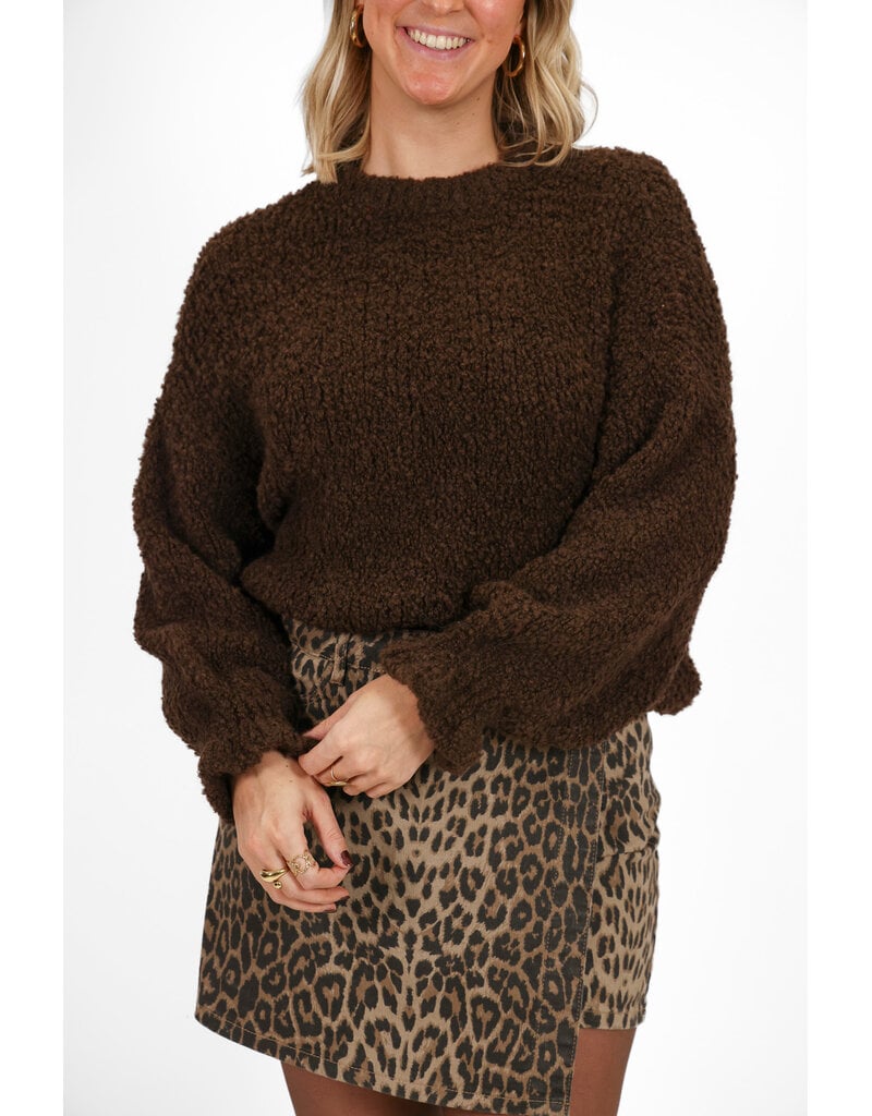 21Jewelz Gebreide trui met ruffle mouwtje - donkerbruin