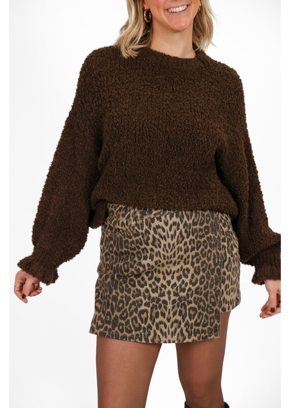 21Jewelz Gebreide trui met ruffle mouwtje - donkerbruin