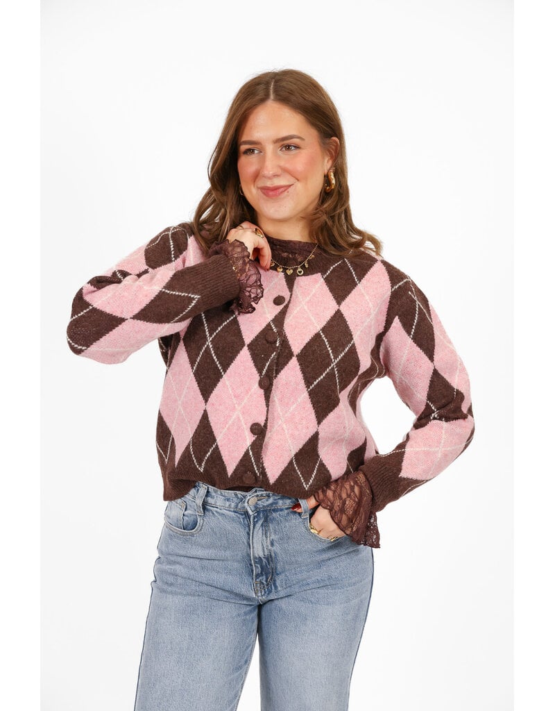 21Jewelz Geruit vest - bruin/roze