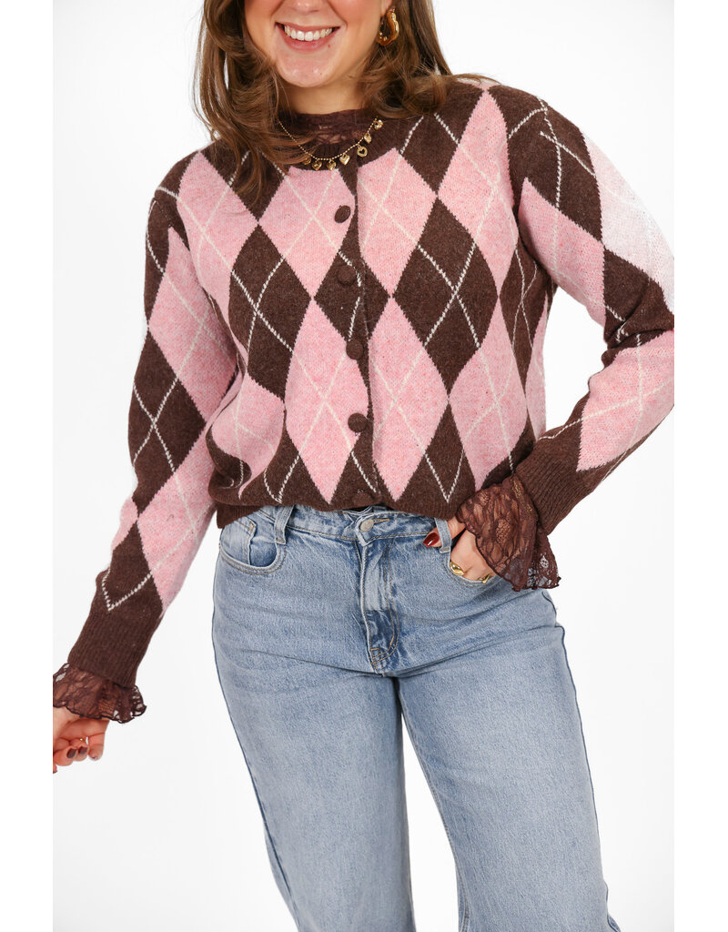 21Jewelz Geruit vest - bruin/roze