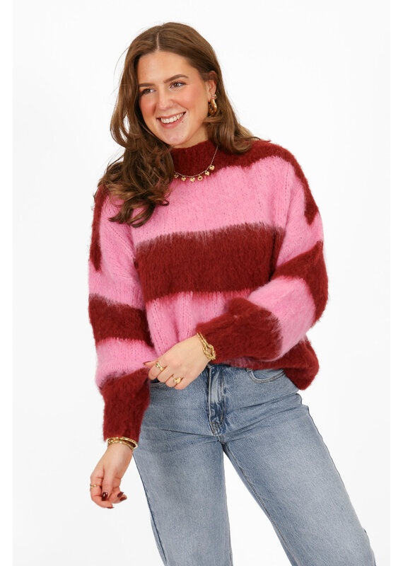 21Jewelz Wollige gestreepte trui - roze / bordeaux