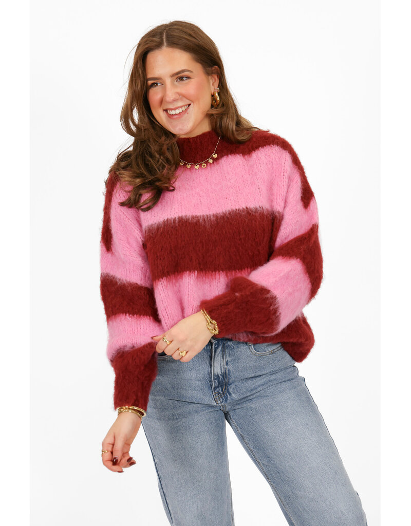 21Jewelz Wollige gestreepte trui - roze / bordeaux