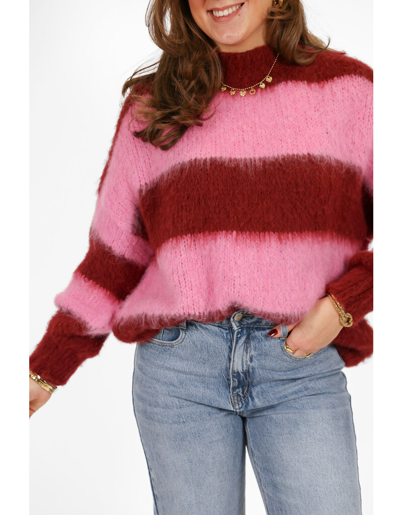 21Jewelz Wollige gestreepte trui - roze / bordeaux