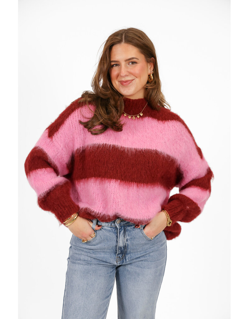 21Jewelz Wollige gestreepte trui - roze / bordeaux