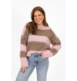 21Jewelz Wollige gestreepte trui - roze / taupe