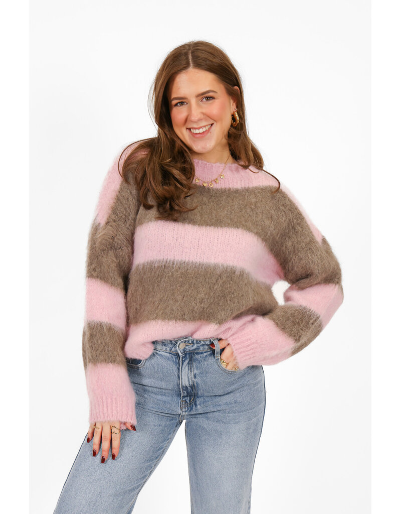 21Jewelz Wollige gestreepte trui - roze / taupe
