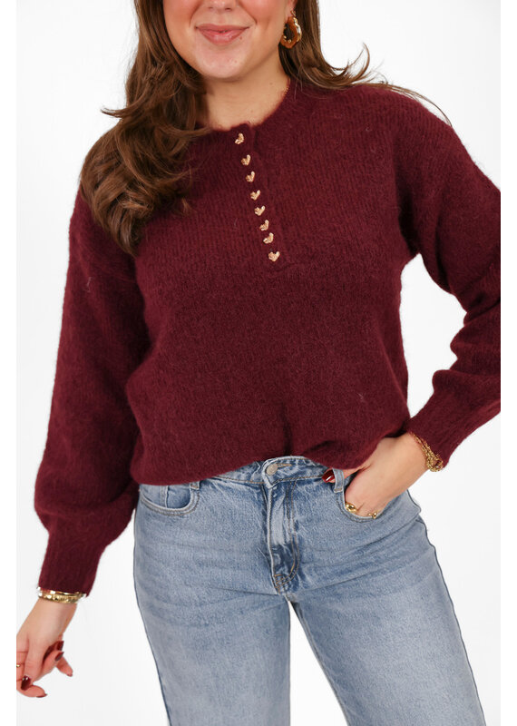 21Jewelz Trui met gouden hartjes - bordeaux