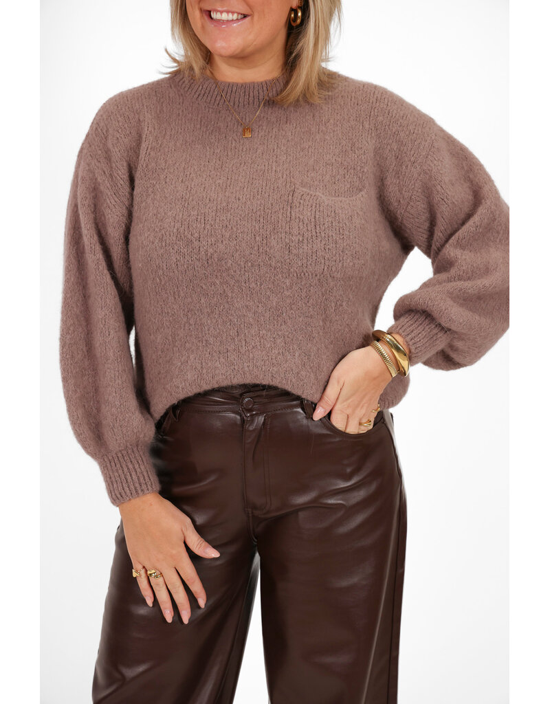 21Jewelz Wollige trui met zakje - taupe