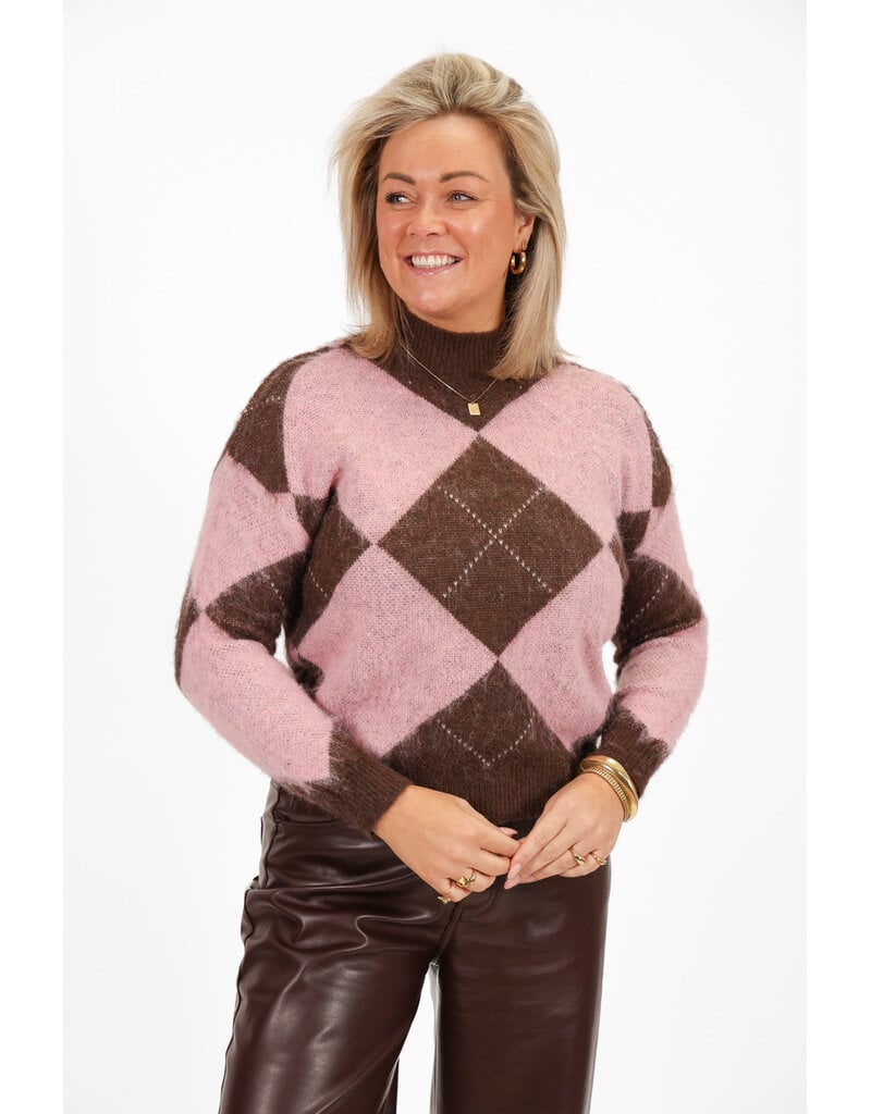 21Jewelz Geruite trui - roze / bruin