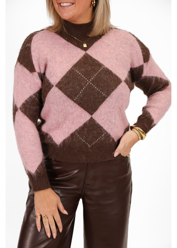 21Jewelz Geruite trui - roze / bruin